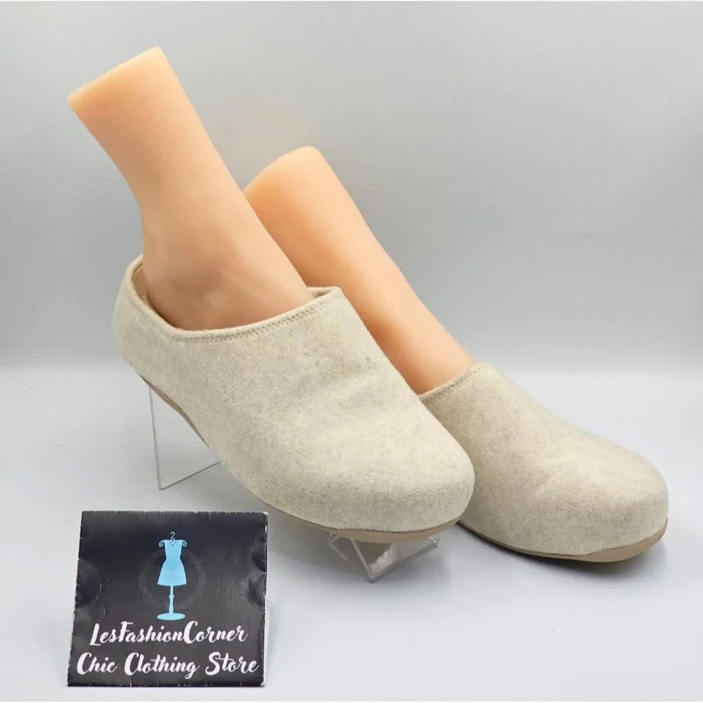 FitFlop Women's Beige  Wool Felt Shuv Clogs Beige Slip-On Mules Size 9 2693 - Picture 5 of 16